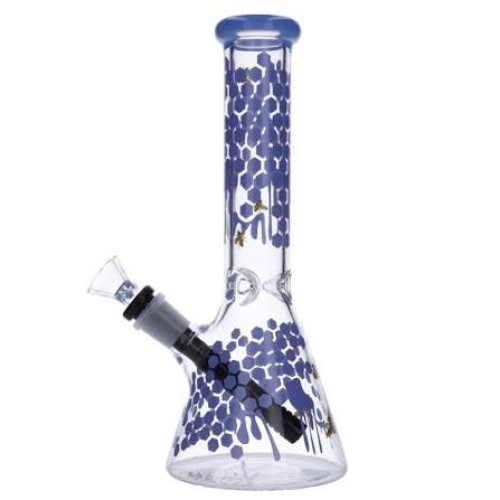 10 Inches Honeycomb Design Bee Glass Beaker Bong Blue