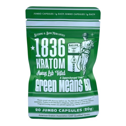 1836 Kratom 20 Jumboo Caps Green Means Go